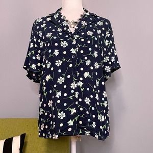 BP Blue Floral Dot Oversized Retro 90s Button Down Shirt NEW XS